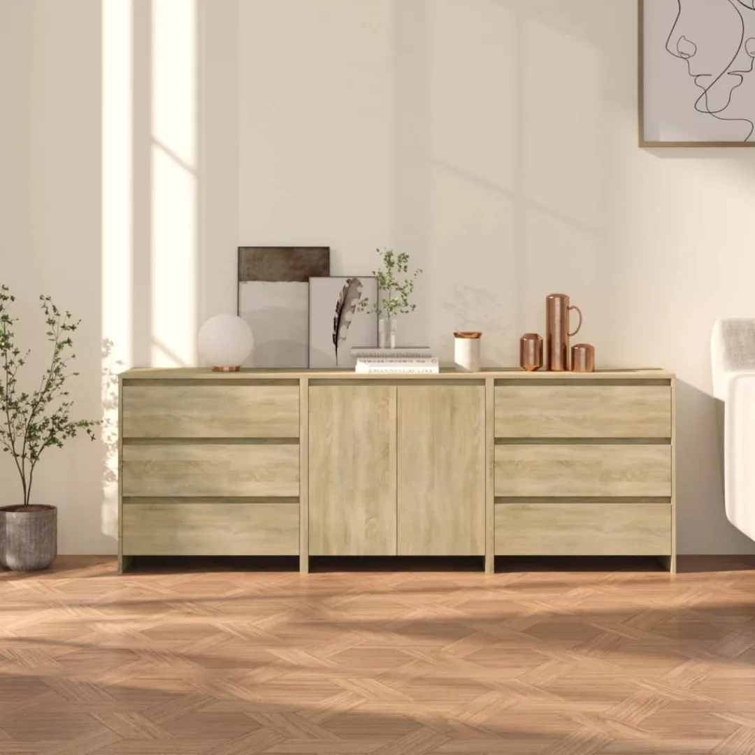 Vidaxl 3-tlg. Sideboard Sonoma-eiche Holzwerkstoff günstig online kaufen