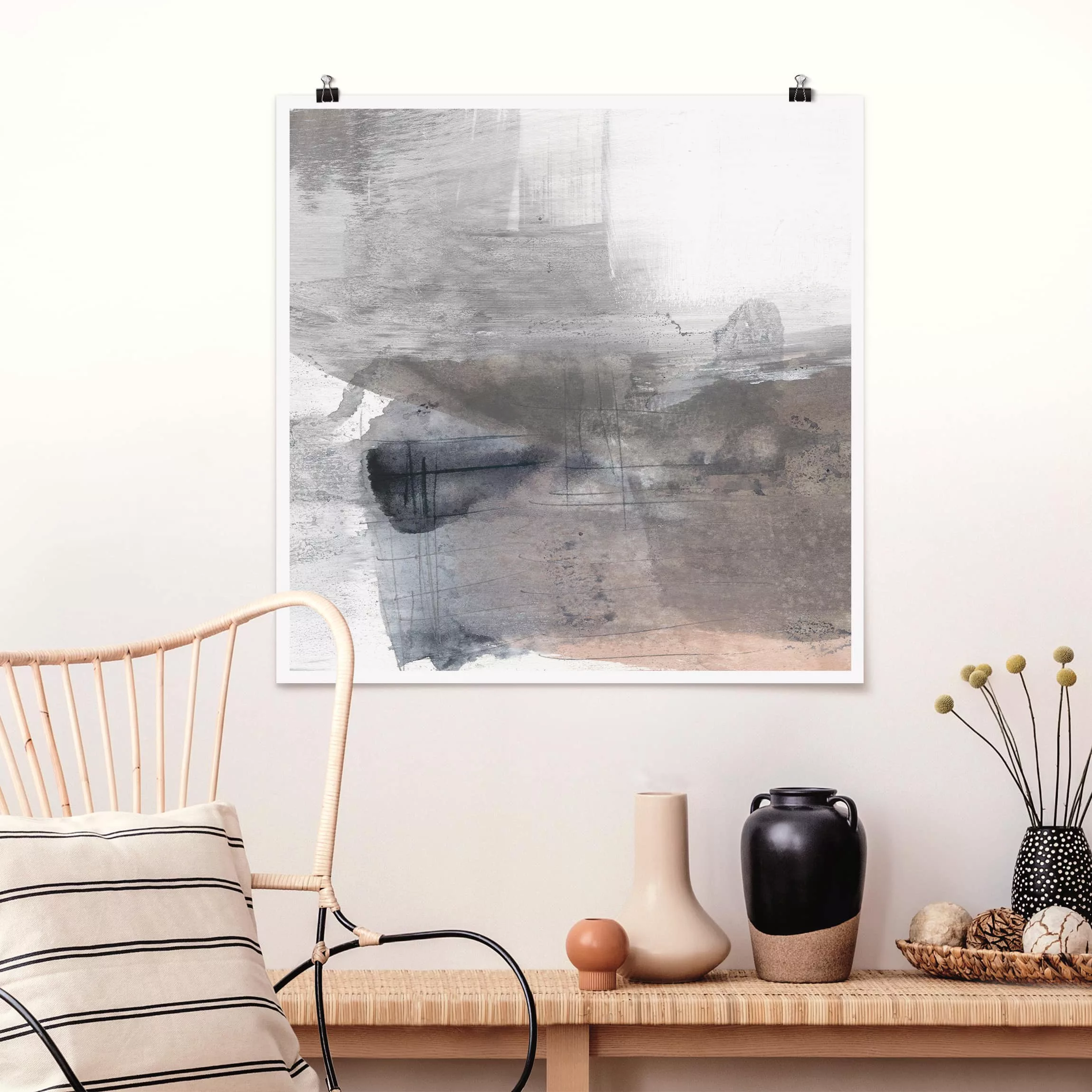 Poster Abstrakt - Quadrat Schattierungen in Sepia II günstig online kaufen