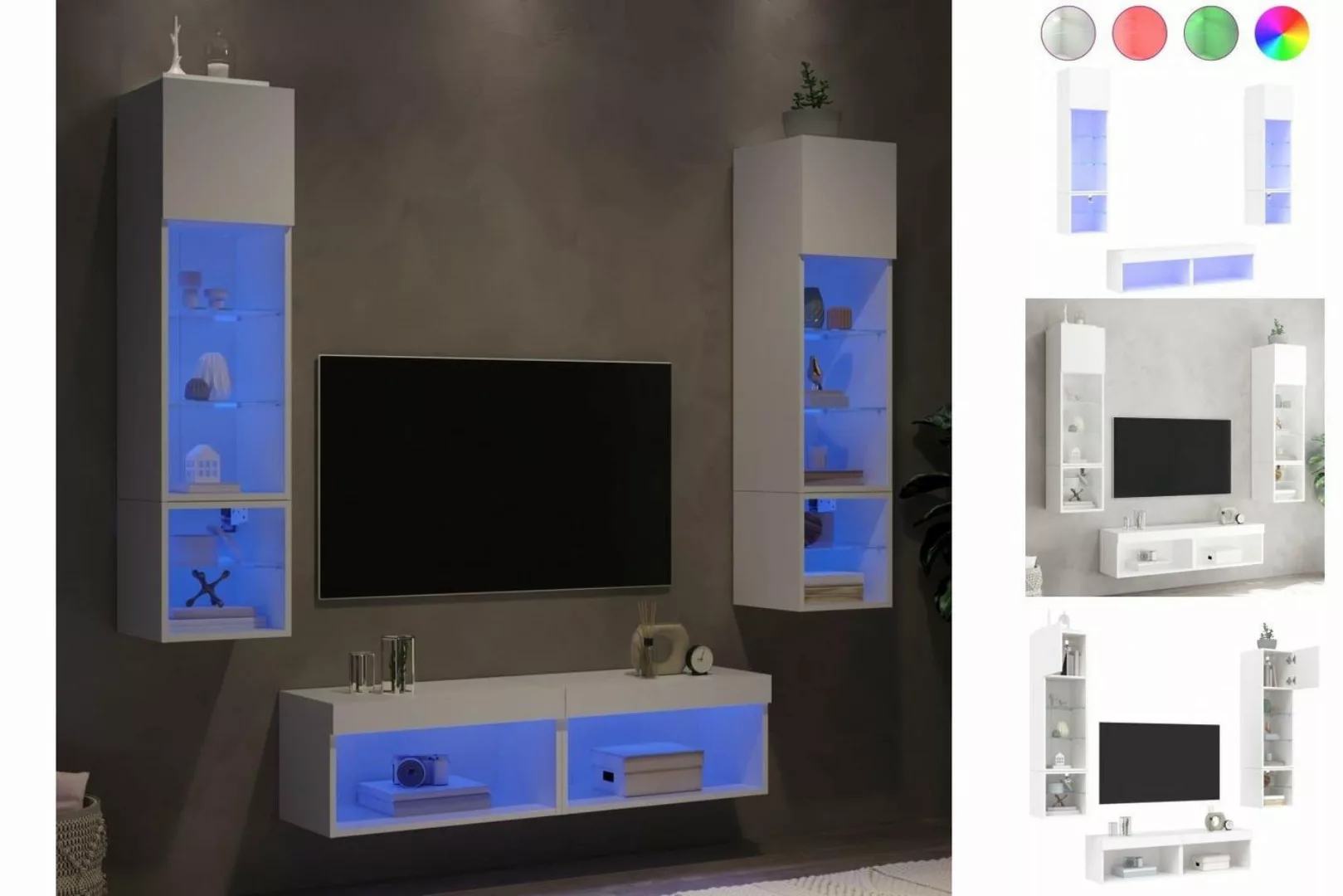 vidaXL TV-Schrank 6-tlg Wohnwand mit LED-Beleuchtung Weiß Spanplatte günstig online kaufen