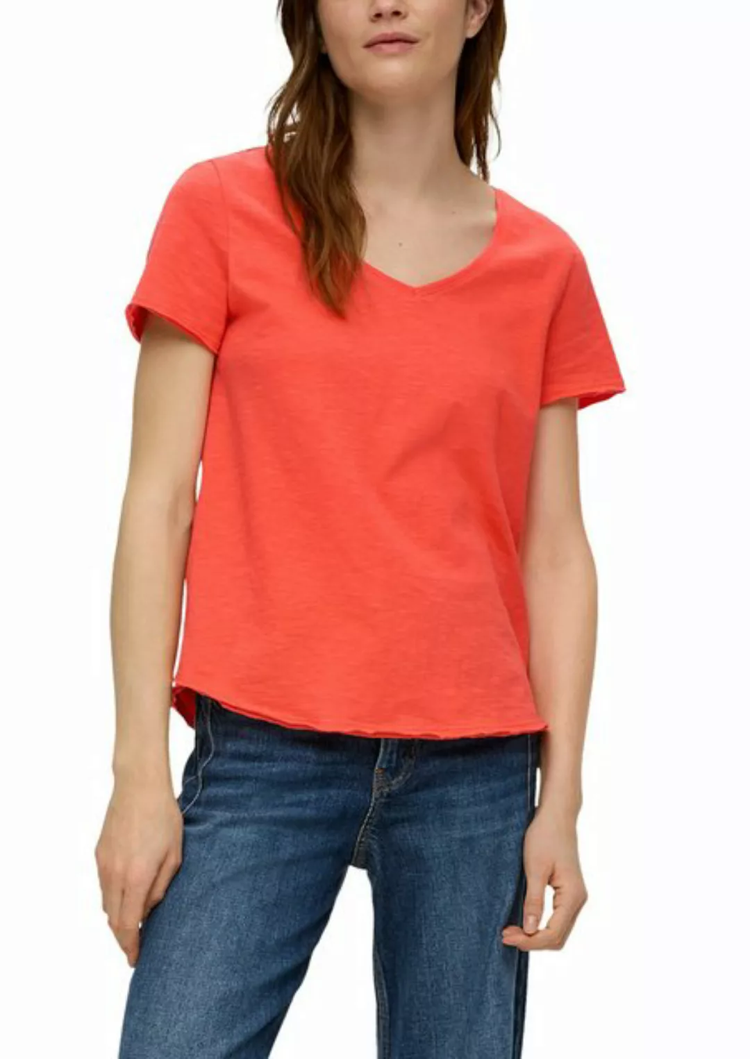 s.Oliver T-Shirt s.Oliver T-Shirt mit V-Ausschnitt in Orange (1-tlg) Rollka günstig online kaufen