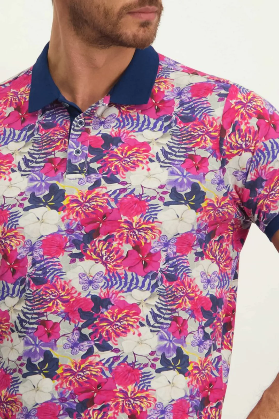 State Of Art Pique Poloshirt Blumen Rosa - Größe M günstig online kaufen