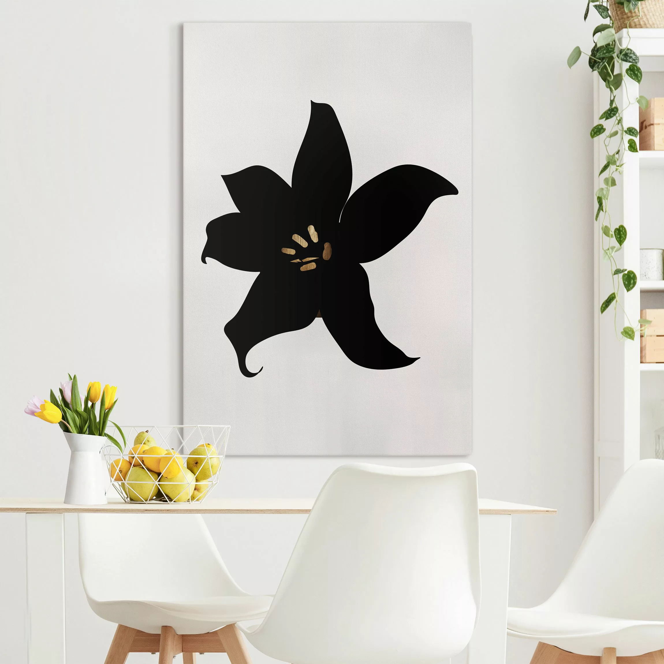 Leinwandbild Grafische Pflanzenwelt - Orchidee Schwarz und Gold günstig online kaufen