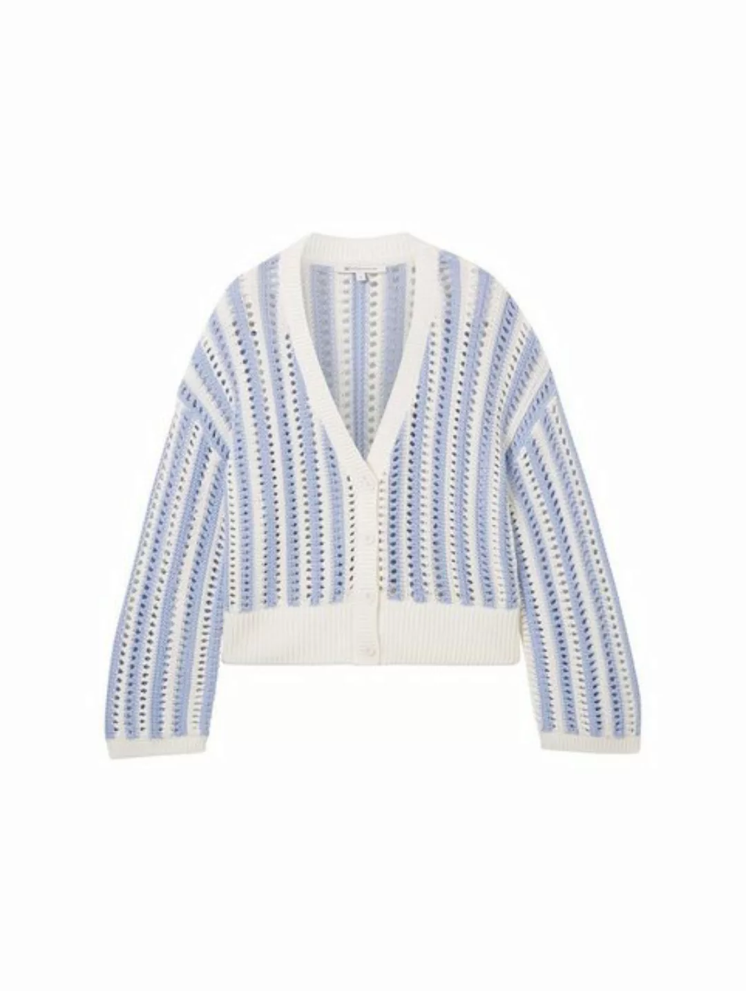 TOM TAILOR Denim Strickjacke open structure cardigan, mid blue white stripe günstig online kaufen