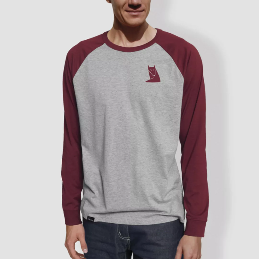 Herren Langarm-t-shirt, "Fuchs", Heather Grey/burgundy günstig online kaufen