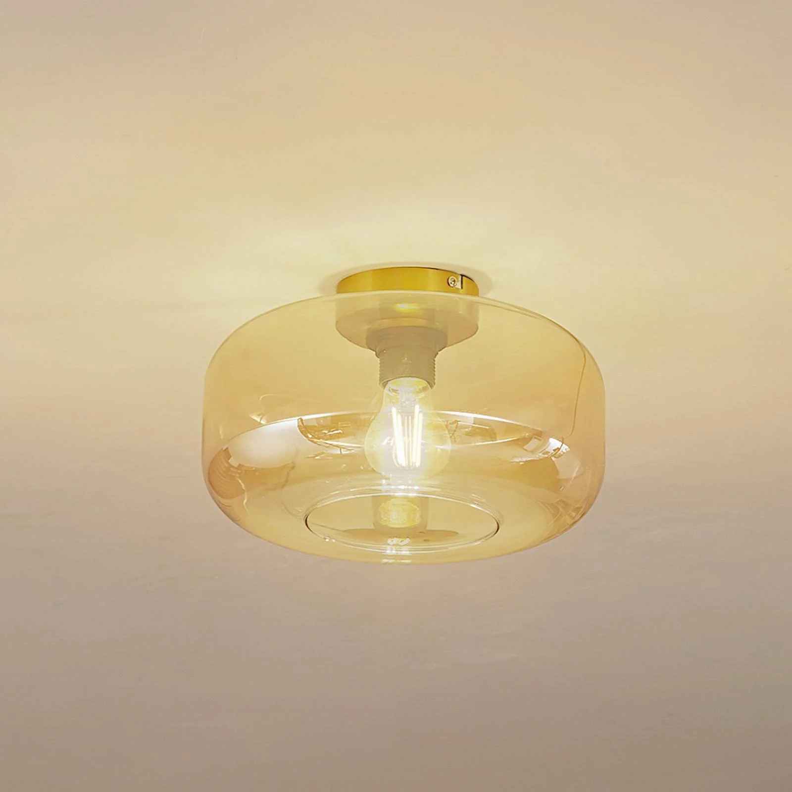 Lindby Deckenleuchte Hildur, Ø 28,5 cm, amber, Glas günstig online kaufen