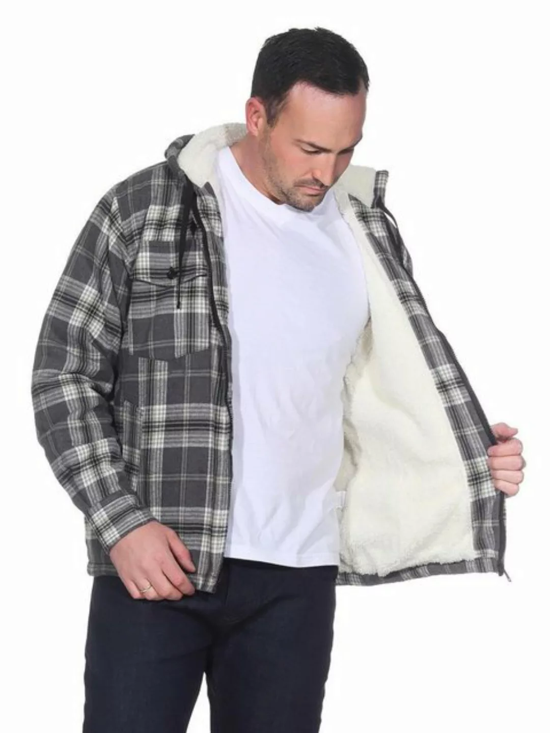 EloModa Flanellhemd Herren Holzfäller Thermo Hemd mit Kapuze, Gr. M L XL 2X günstig online kaufen