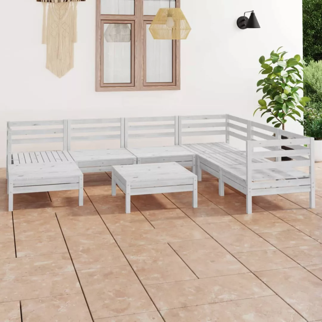 8-tlg. Garten-lounge-set Massivholz Kiefer Weiß günstig online kaufen