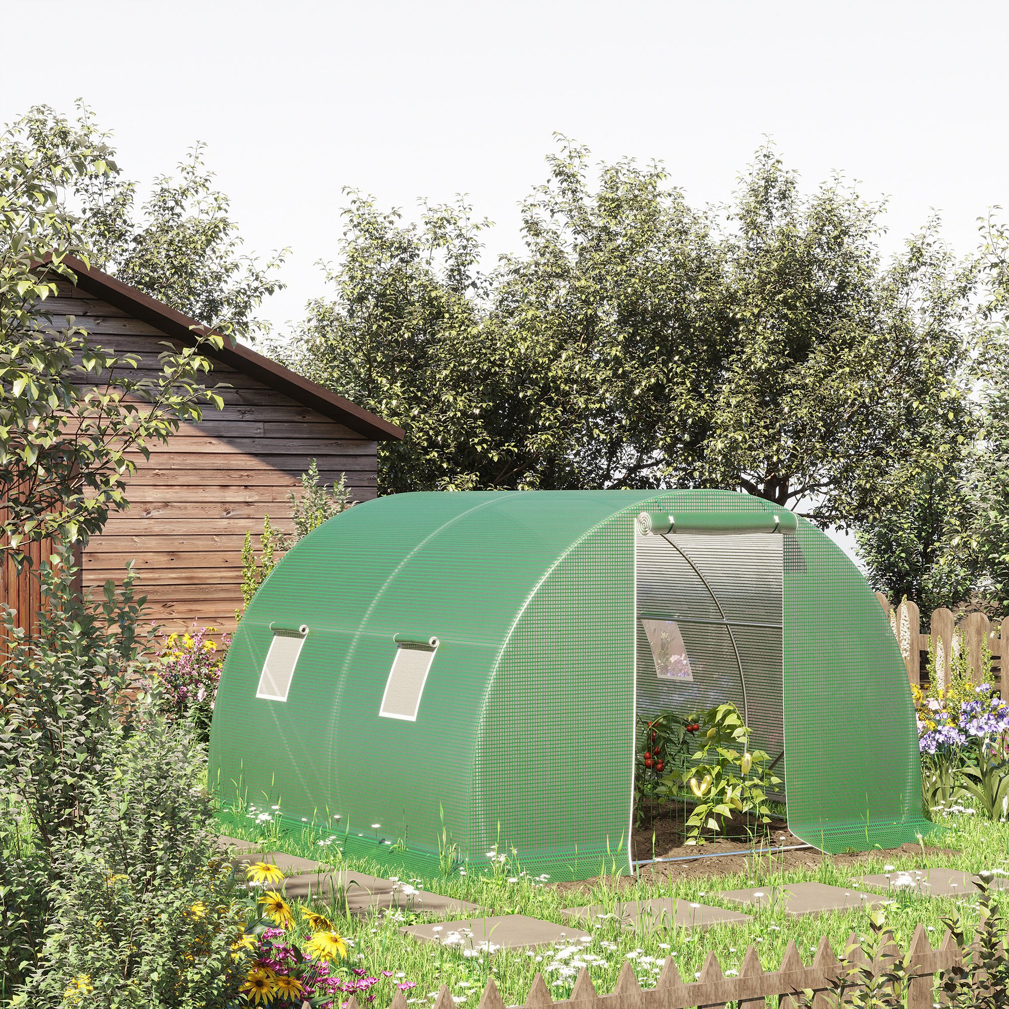 Outsunny Foliengewächshaus Polytunnel 3x3m, begehbar mit 4 Fenstern, Frosts günstig online kaufen