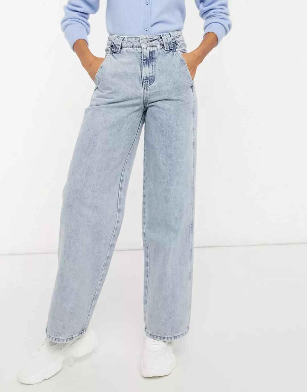 Lost Ink – Jeans mit hoher Taille und Einsätzen in Vintage-Passform in mitt günstig online kaufen