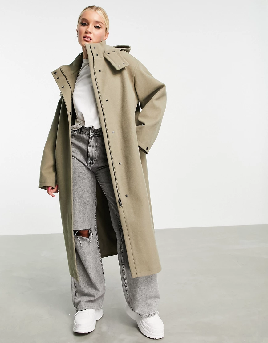 ASOS DESIGN – Oversize-Parka in hellem Khaki-Neutral günstig online kaufen