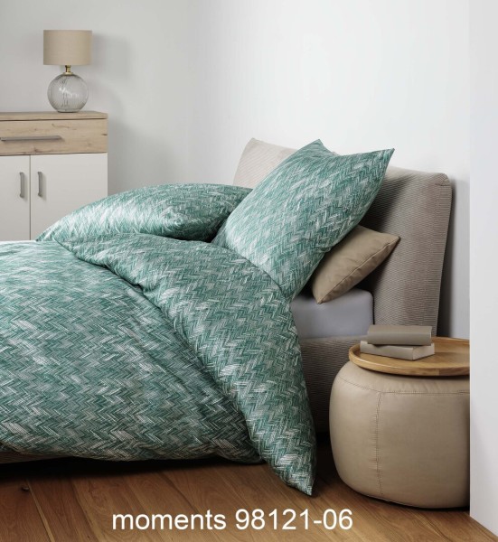 Janine Janine Mako-Satin Bettwäsche moments 98121 grün Größe:  155x220 cm + günstig online kaufen