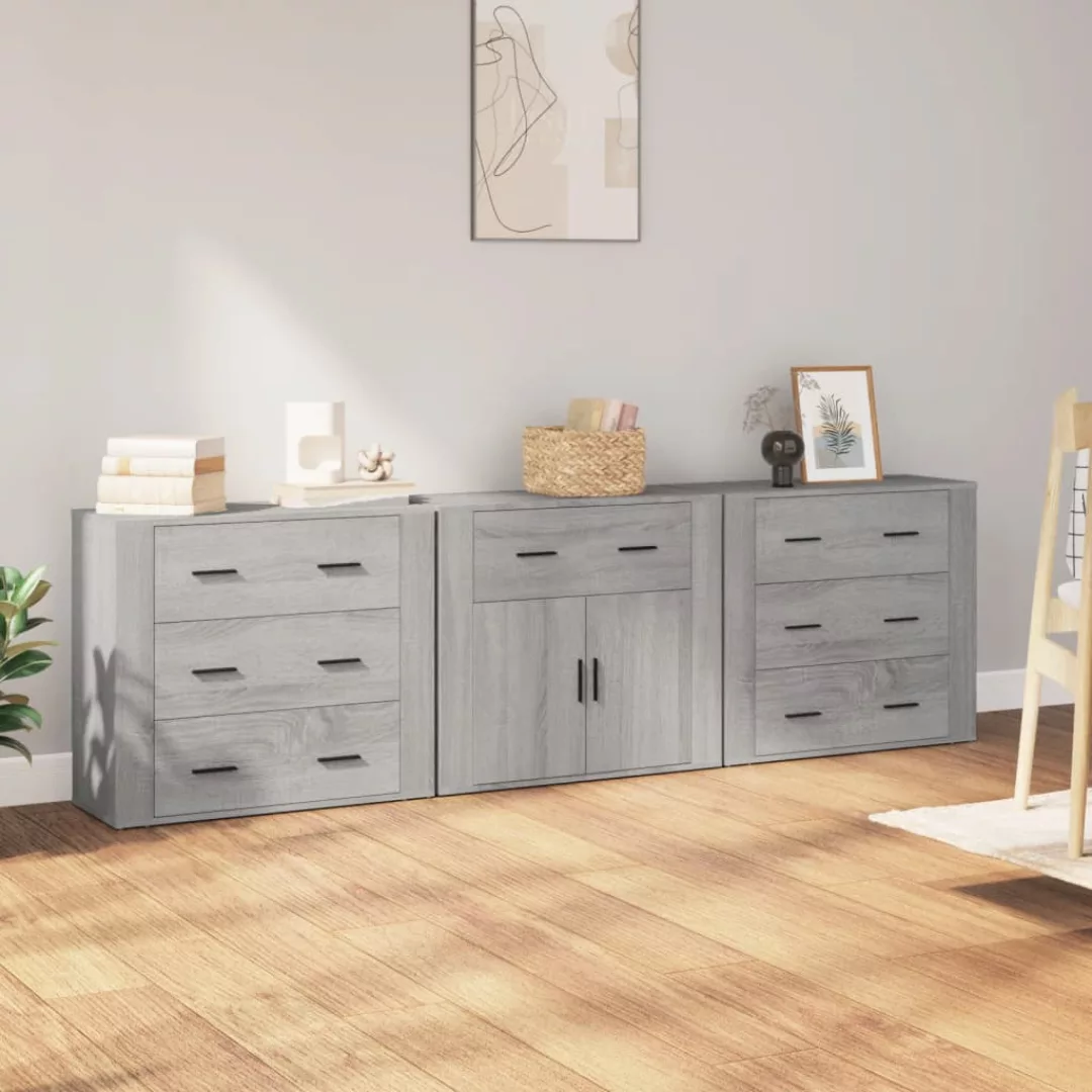 Vidaxl Sideboards 3 Stk. Grau Sonoma Holzwerkstoff günstig online kaufen