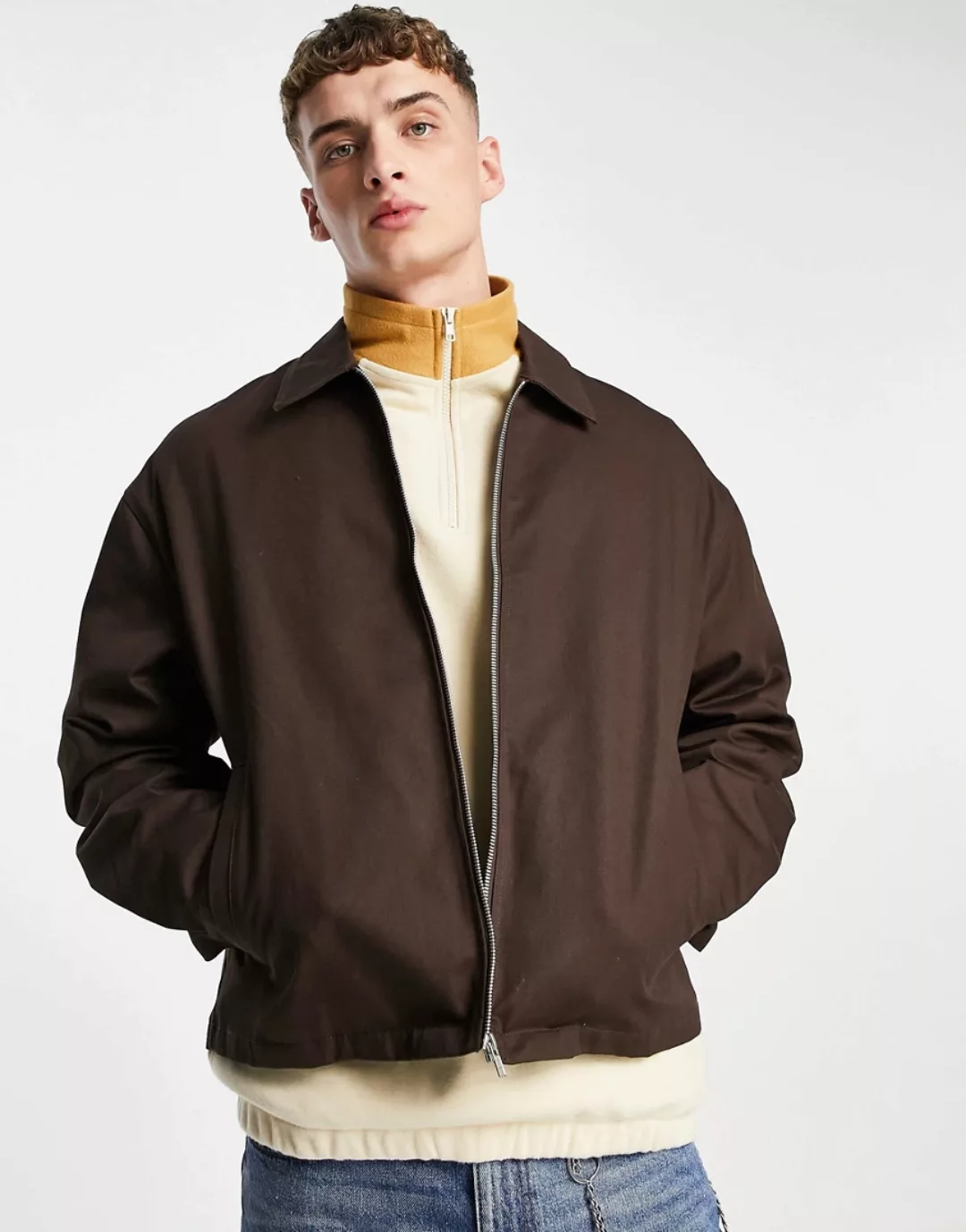 ASOS DESIGN – Oversize-Harrington-Jacke in Braun günstig online kaufen