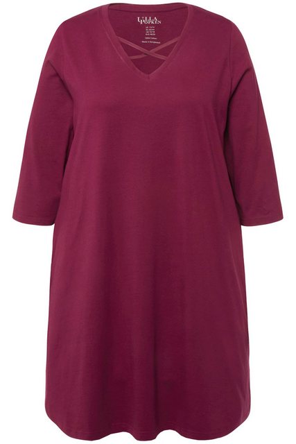 Ulla Popken Longshirt Longshirt Zierbänder A-Linie V-Ausschnitt 3/4-Arm günstig online kaufen