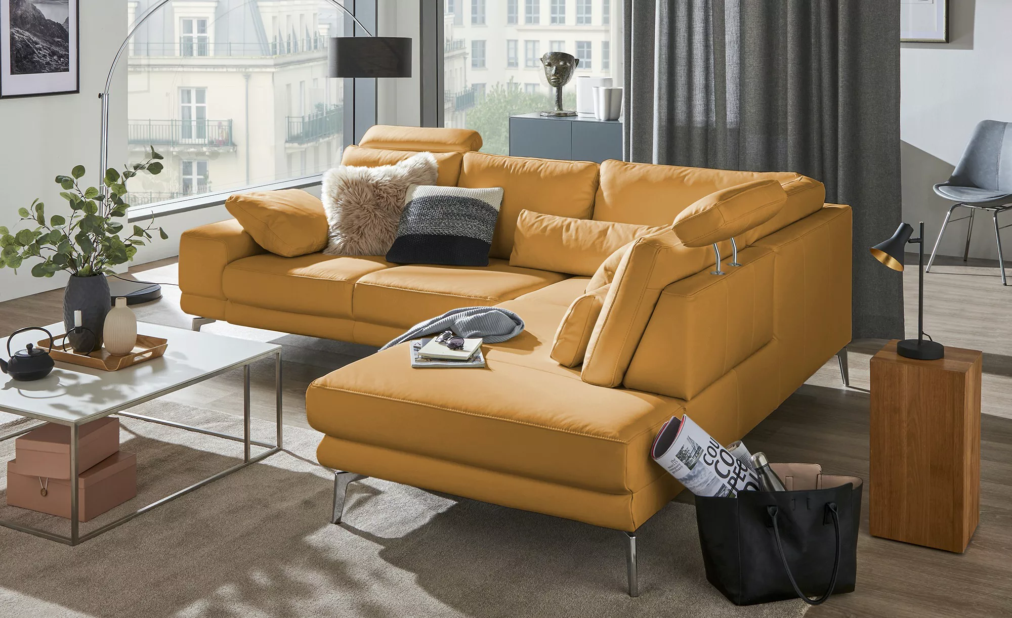 meinSofa Ecksofa aus Leder Dana ¦ orange ¦ Maße (cm): B: 269 H: 86 T: 222.0 günstig online kaufen