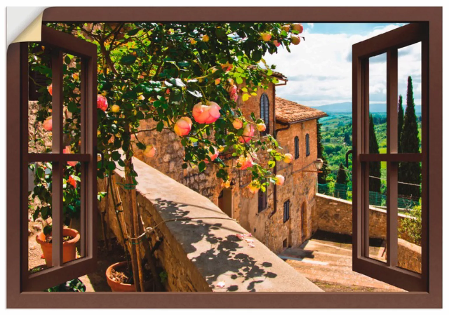 Artland Wandbild »Fensterblick Rosen auf Balkon Toskana«, Garten, (1 St.), günstig online kaufen