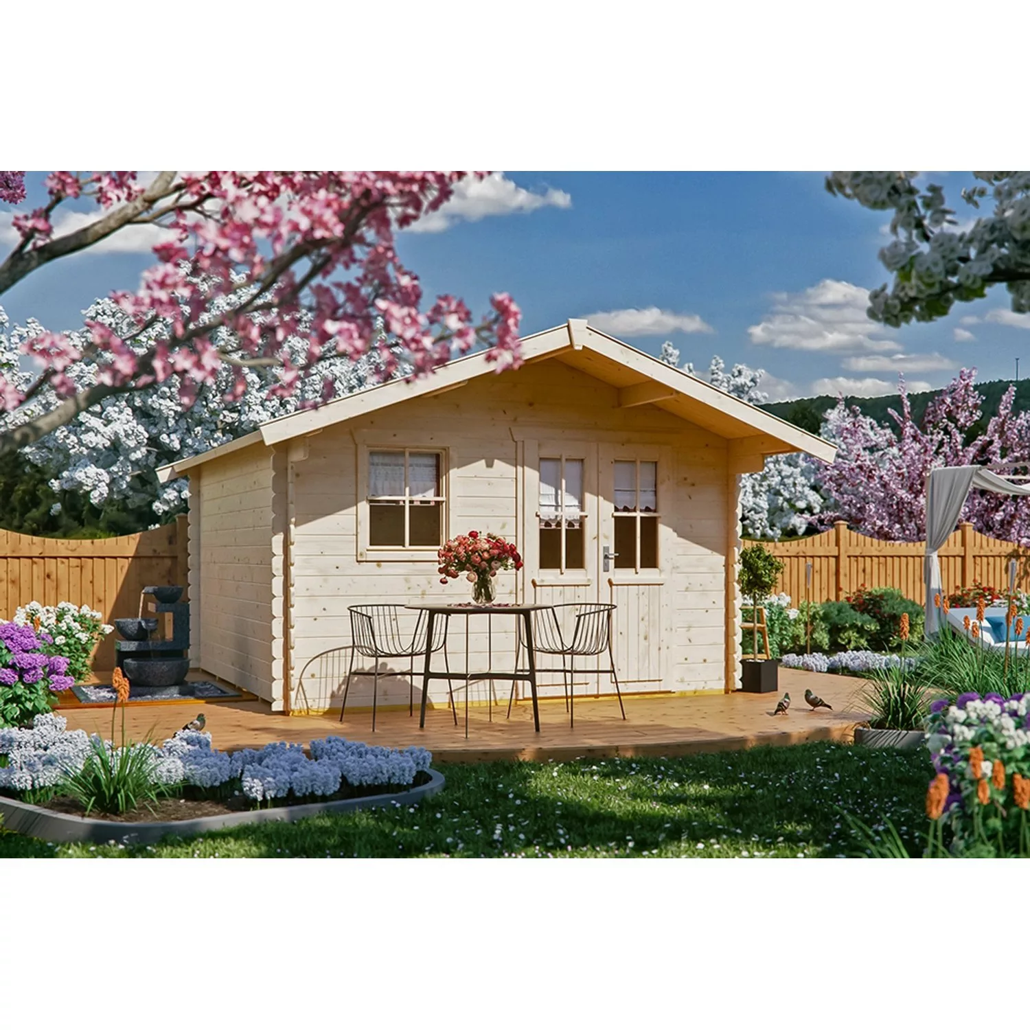 Skan Holz Holz-Gartenhaus Malaga 2 Natur 340 cm x 340 cm günstig online kaufen