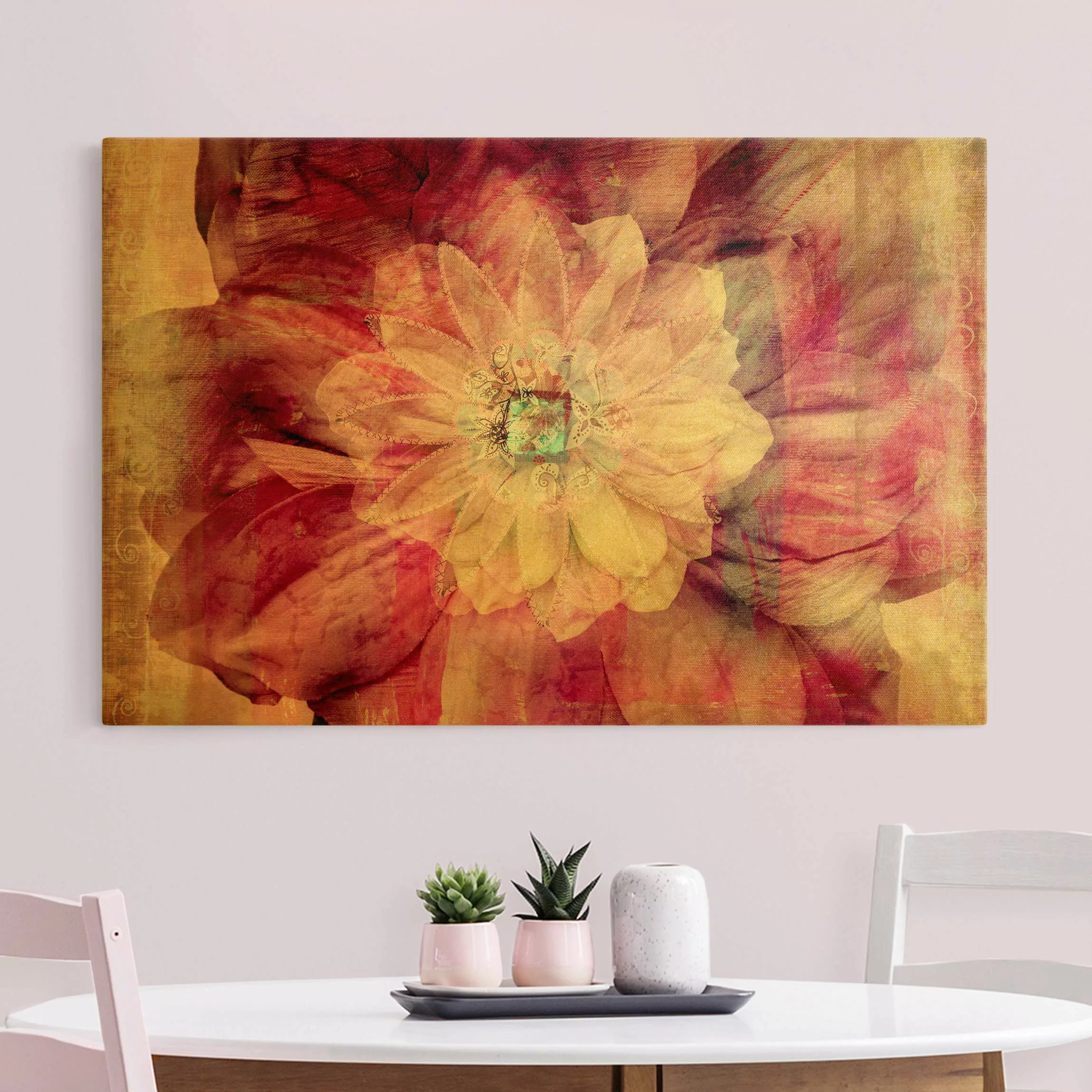 Leinwandbild Gold Grunge Flower günstig online kaufen