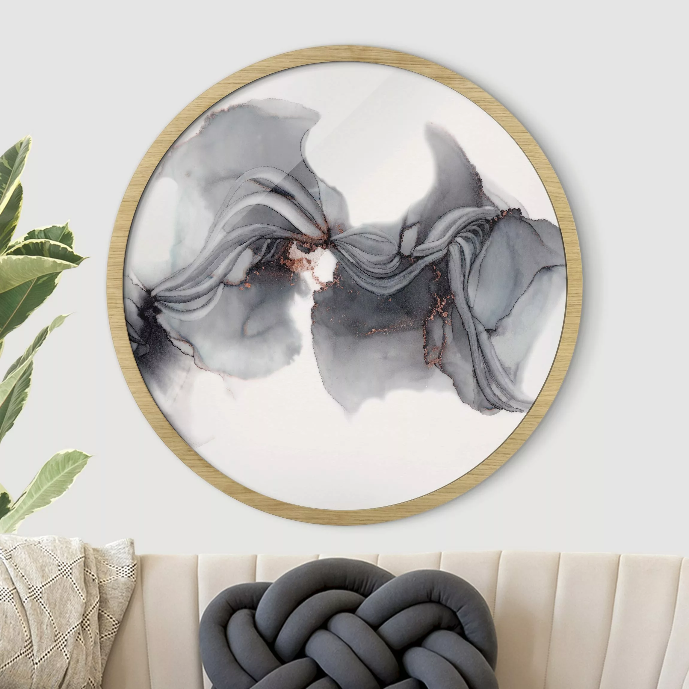 Rundes Gerahmtes Bild Schwarze Medusa mit Kupferglanz günstig online kaufen