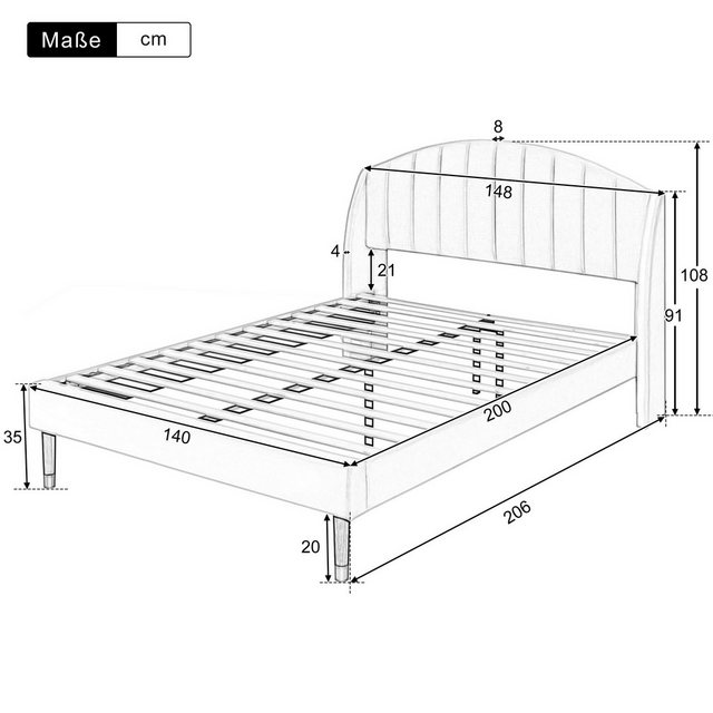 Nebelmeer Bettgestell Bettgestell mit Lattenrost und Kopfteil, Holzlattenun günstig online kaufen