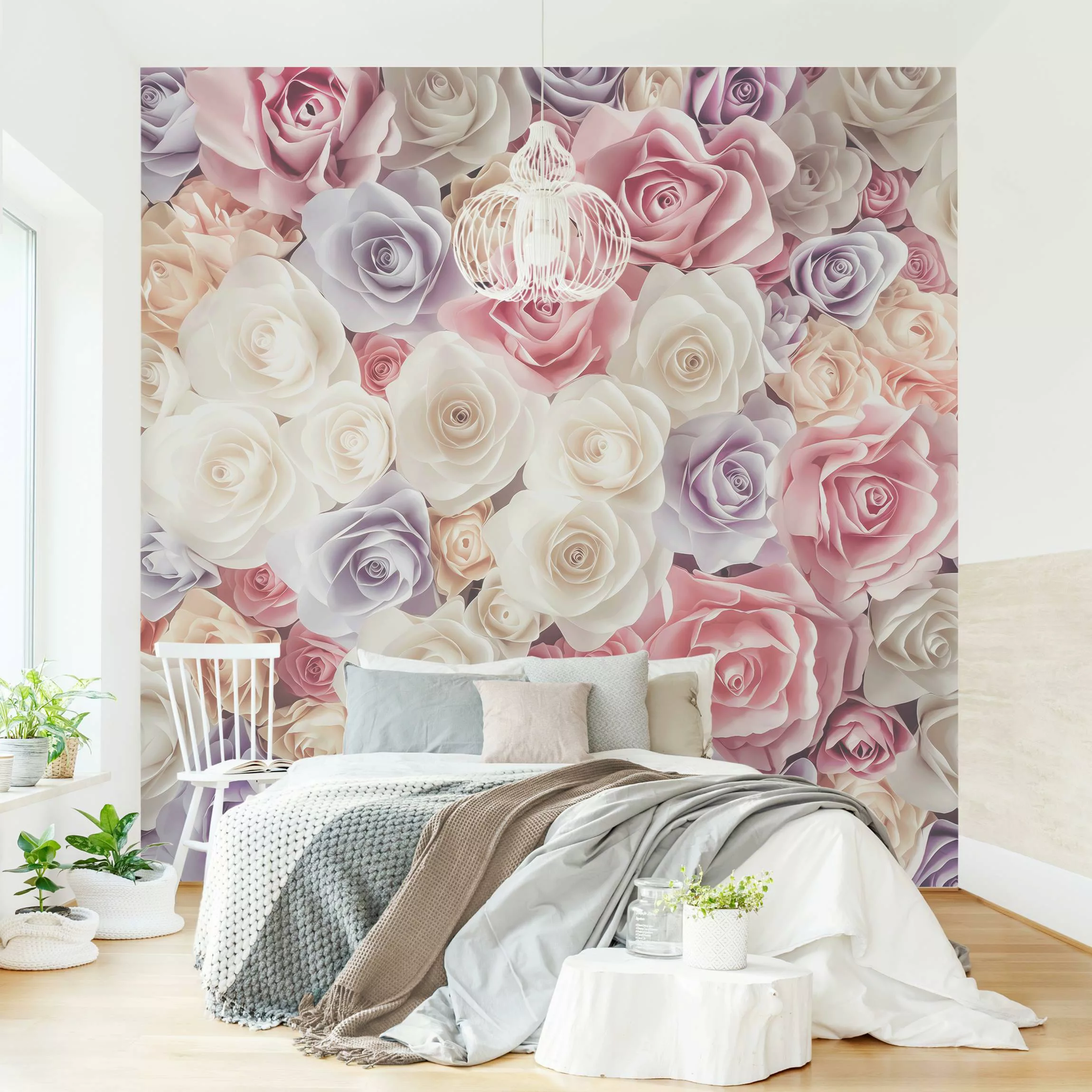 Bilderwelten Blumentapete Pastell Paper Art Rosen rosa Gr. 192 x 192 günstig online kaufen