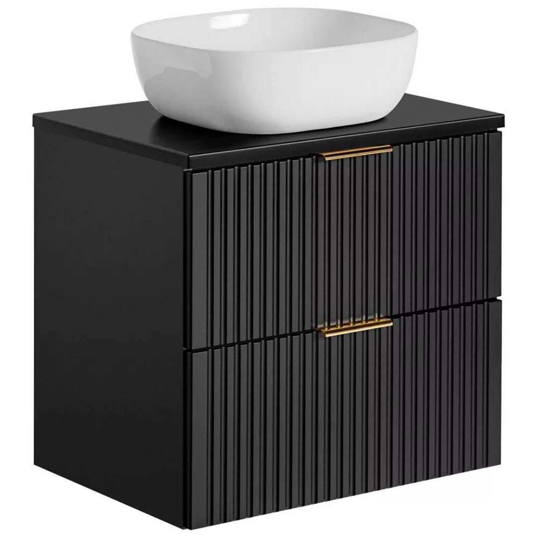 Badmöbel Waschtisch Set Unterschrank ADELAIDE-56-BLACK matt schwarz gerillt günstig online kaufen