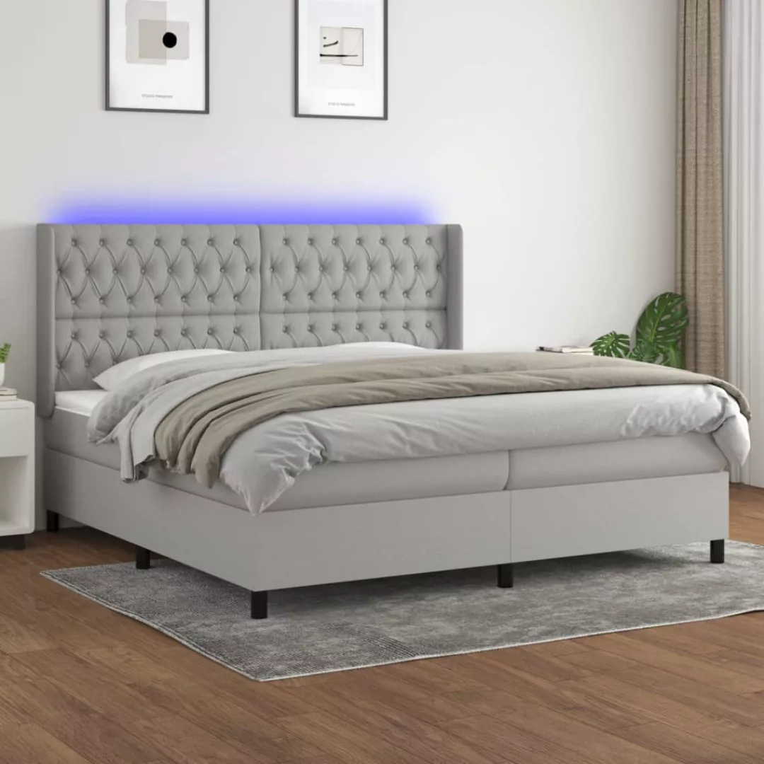 Vidaxl Boxspringbett Mit Matratze & Led Hellgrau 200x200 Cm Stoff günstig online kaufen