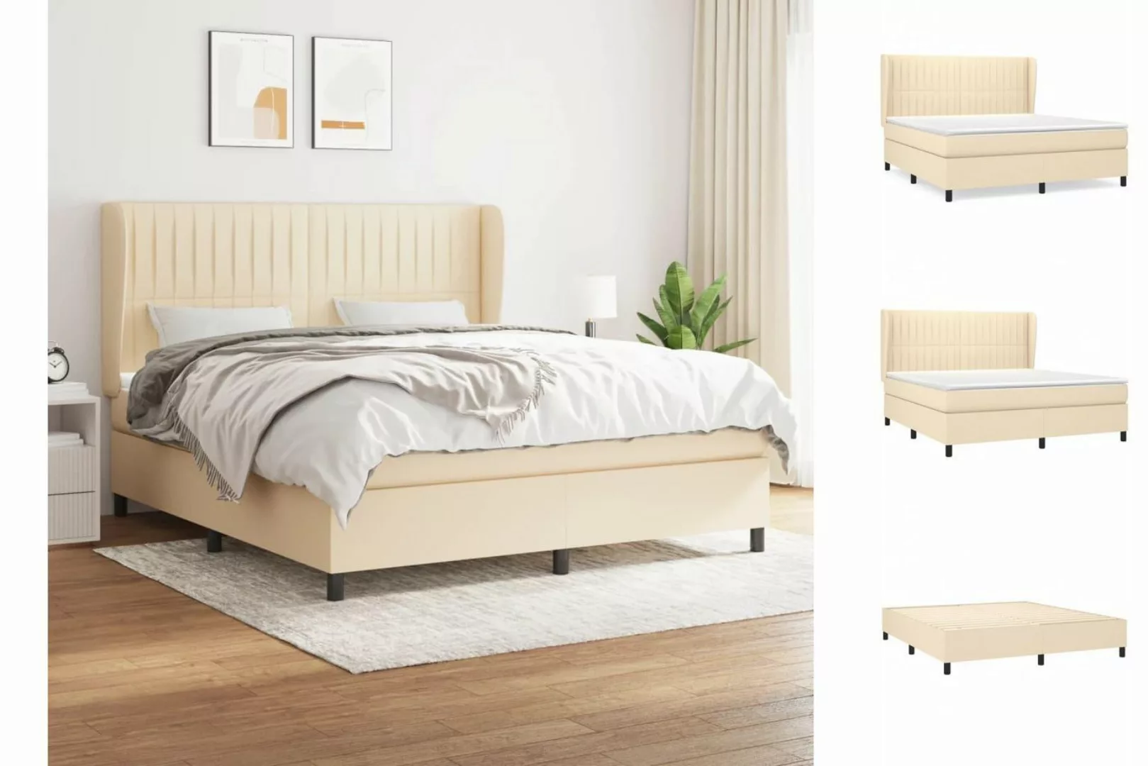 vidaXL Boxspringbett Boxspringbett mit Matratze Creme 160x200 cm Stoff Bett günstig online kaufen