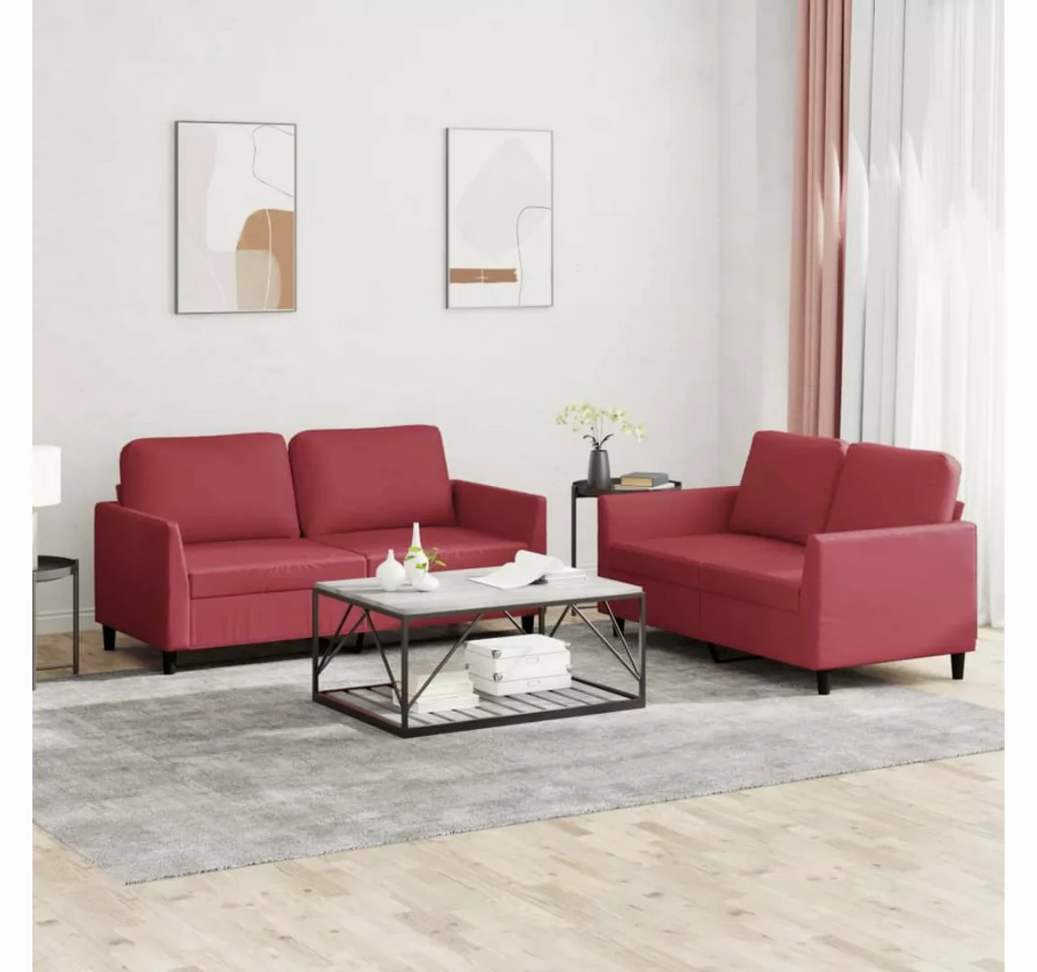 vidaXL Sofa, 2-tlg. Sofagarnitur mit Kissen Weinrot Kunstleder günstig online kaufen