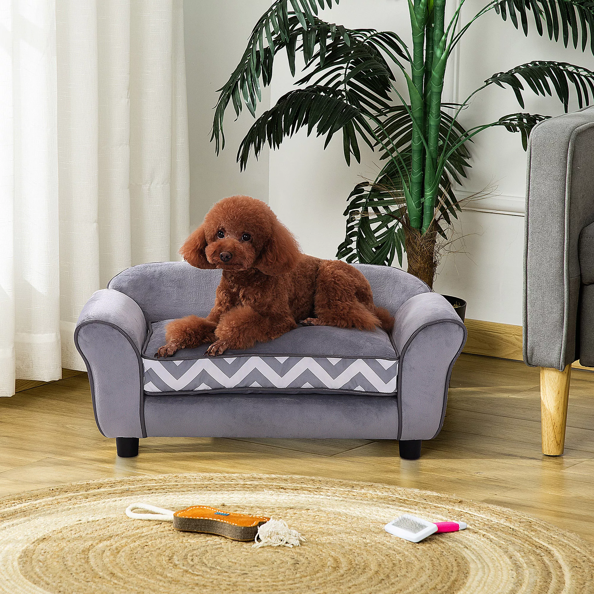 PawHut Hundesofa Haustiersofa mit Kissen, waschbar, Samt grau, erhöhte Füße günstig online kaufen