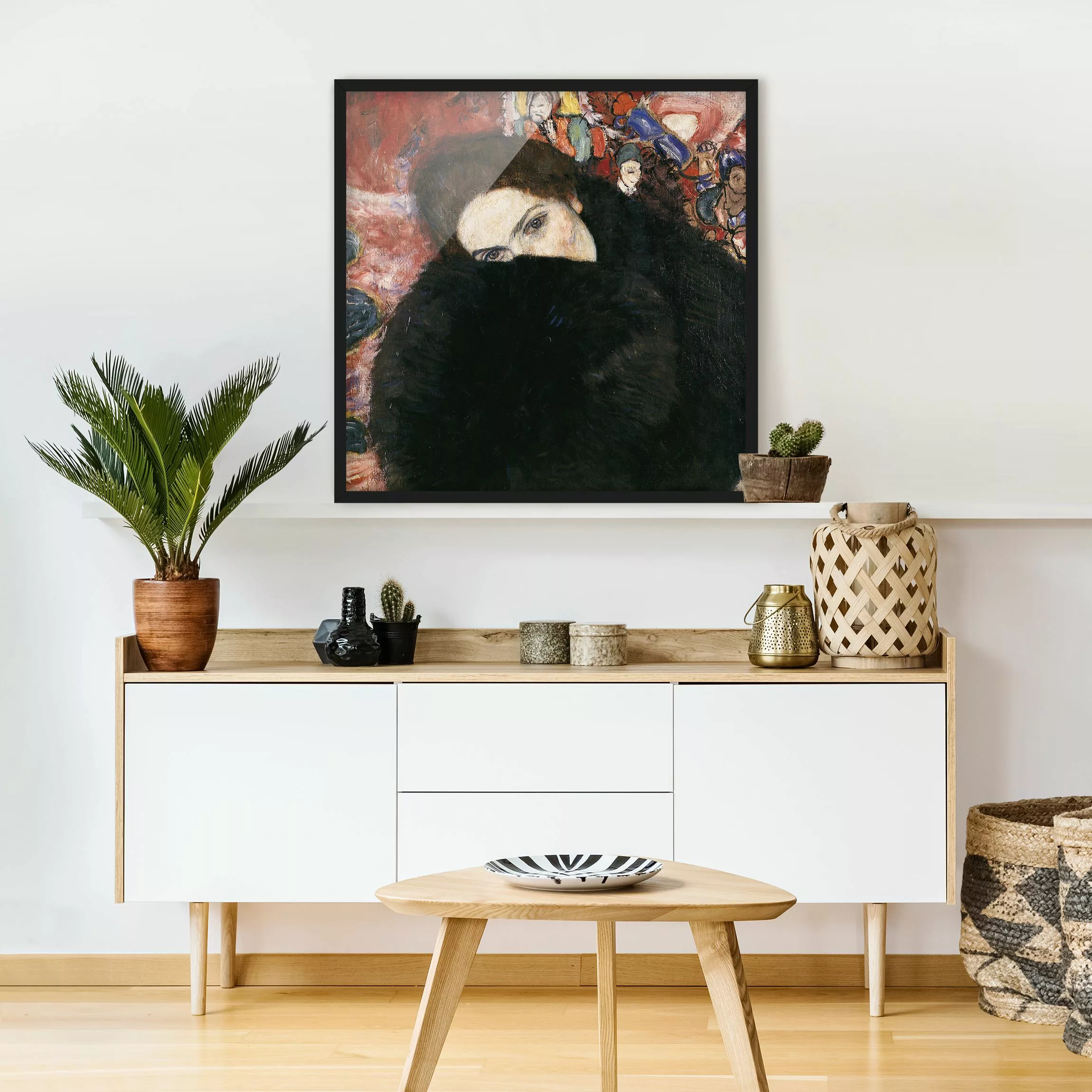 Bild mit Rahmen Kunstdruck - Quadrat Gustav Klimt - Dame mit Muff günstig online kaufen