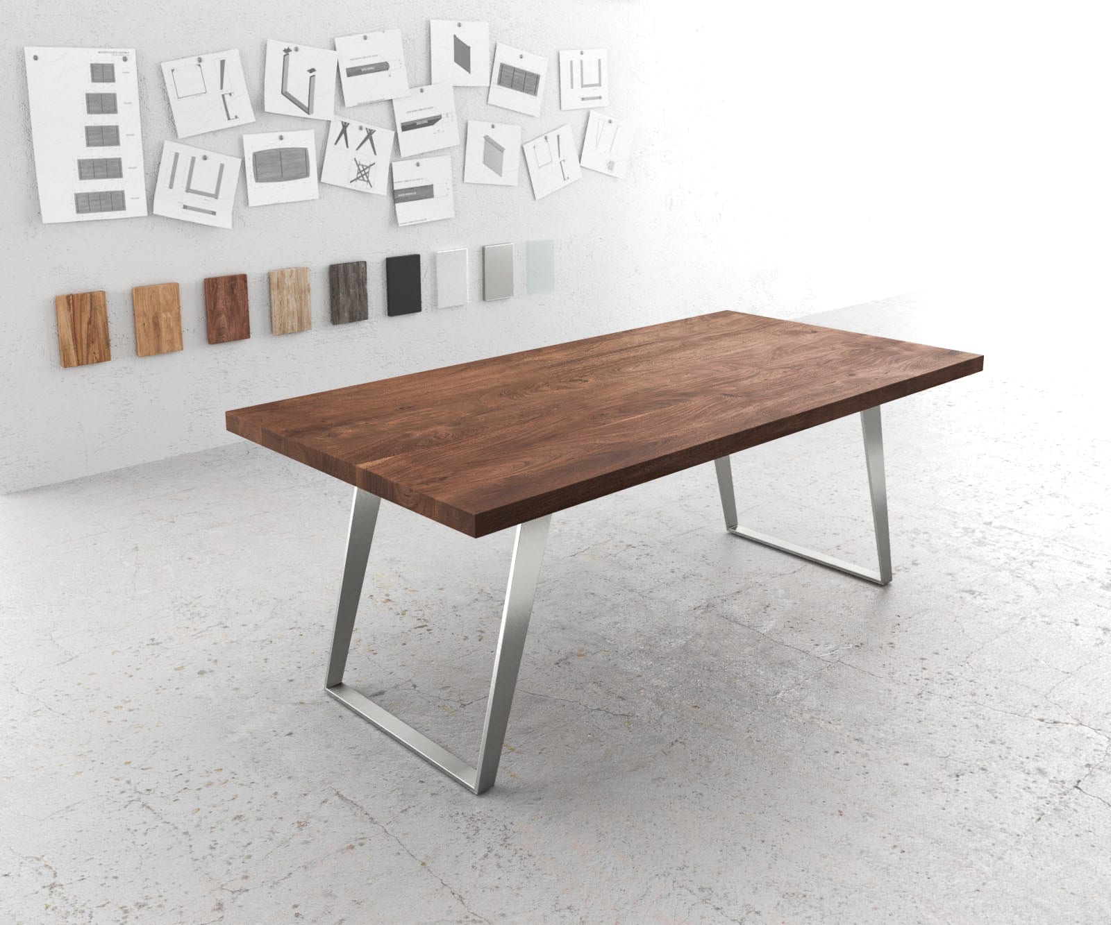 Esstisch Edge 200x100 XL Akazie Braun Edelstahl Schräg günstig online kaufen