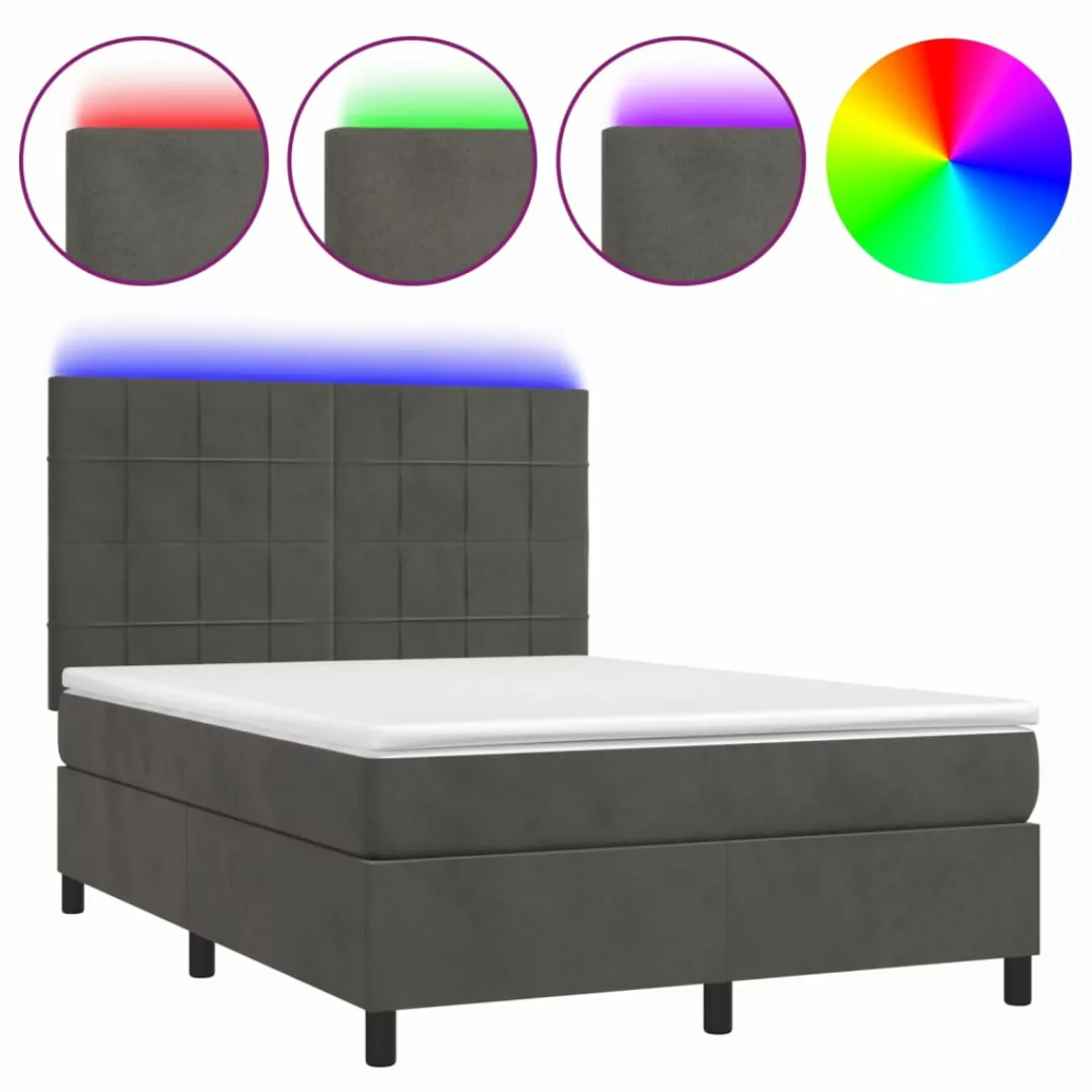 Vidaxl Boxspringbett Mit Matratze & Led Dunkelgrau 140x190 Cm Samt günstig online kaufen