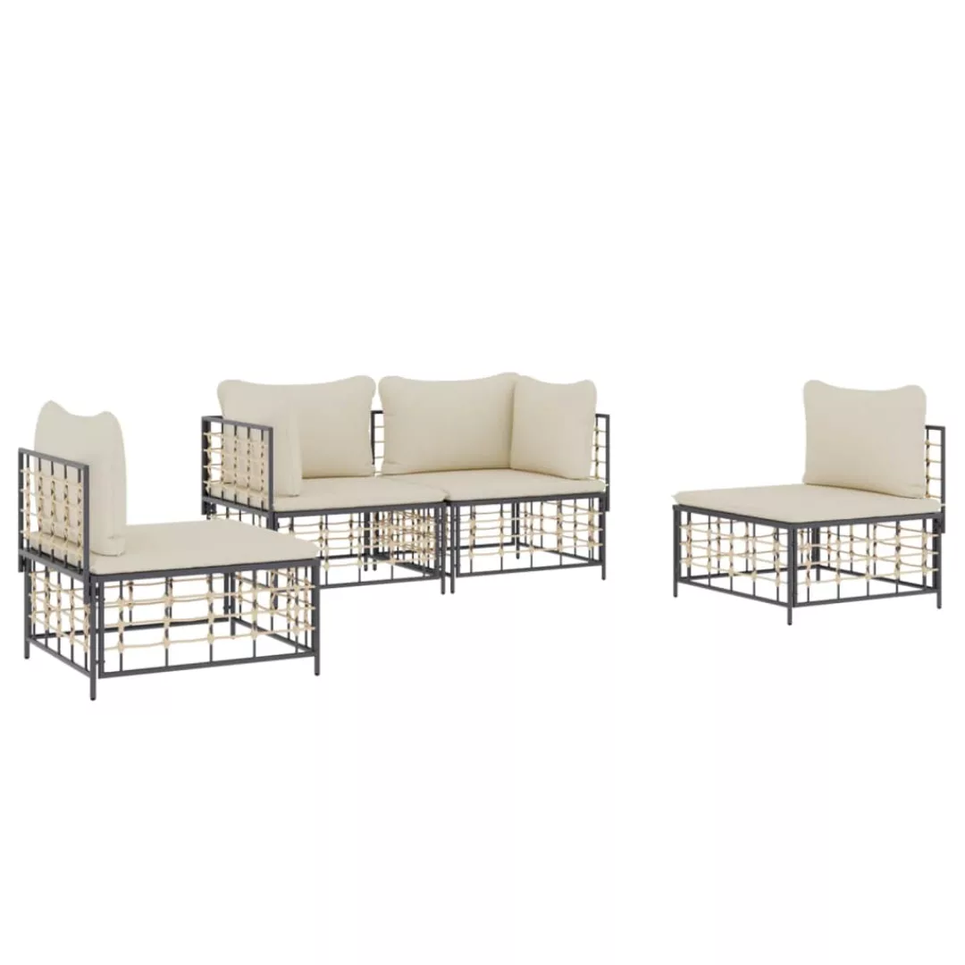 Vidaxl 4-tlg. Garten-lounge-set Mit Kissen Anthrazit Poly Rattan günstig online kaufen