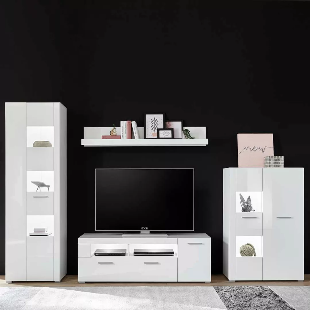 Wohnzimmerwand in Weiß Hochglanz modern (vierteilig) günstig online kaufen