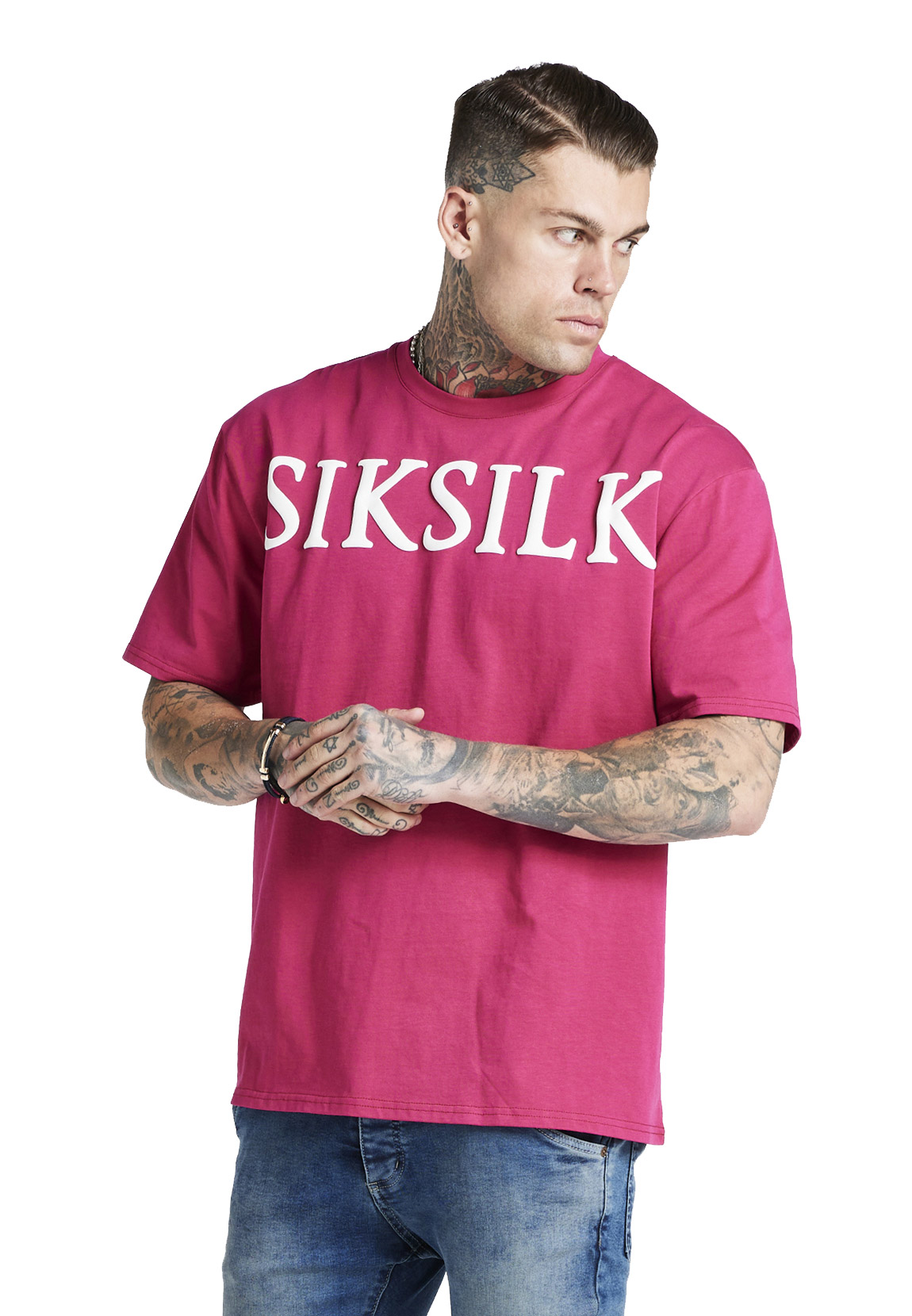 SikSilk Herren T-Shirt DROP SHOULDER RELAXED FIT TEE SS-20521 Pink günstig online kaufen