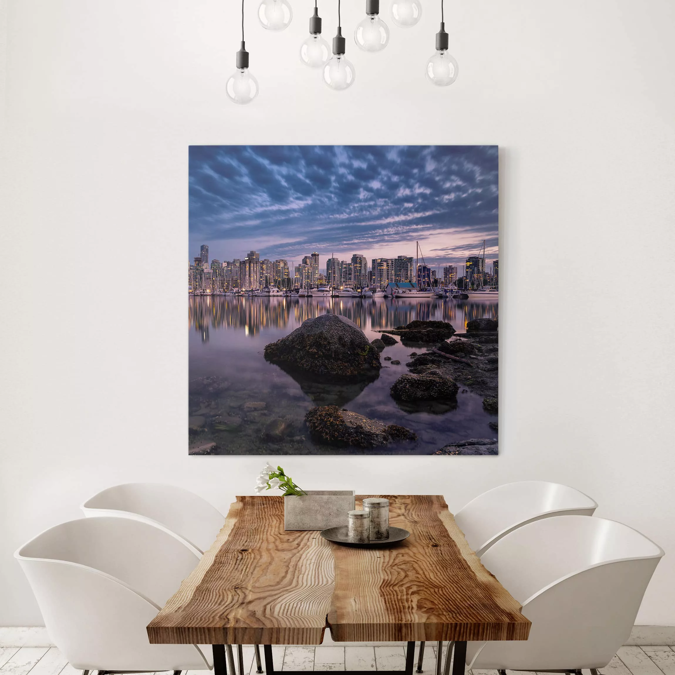 Leinwandbild Architektur & Skyline - Quadrat Vancouver im Sonnenuntergang günstig online kaufen