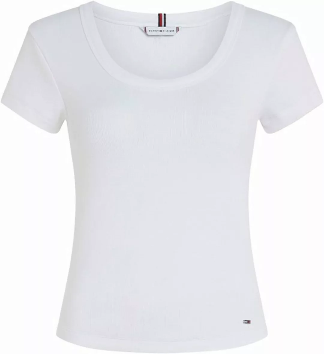 Tommy Hilfiger T-Shirt SLIM RIB SCOOP NK CAP SLV mit Metalllabel günstig online kaufen