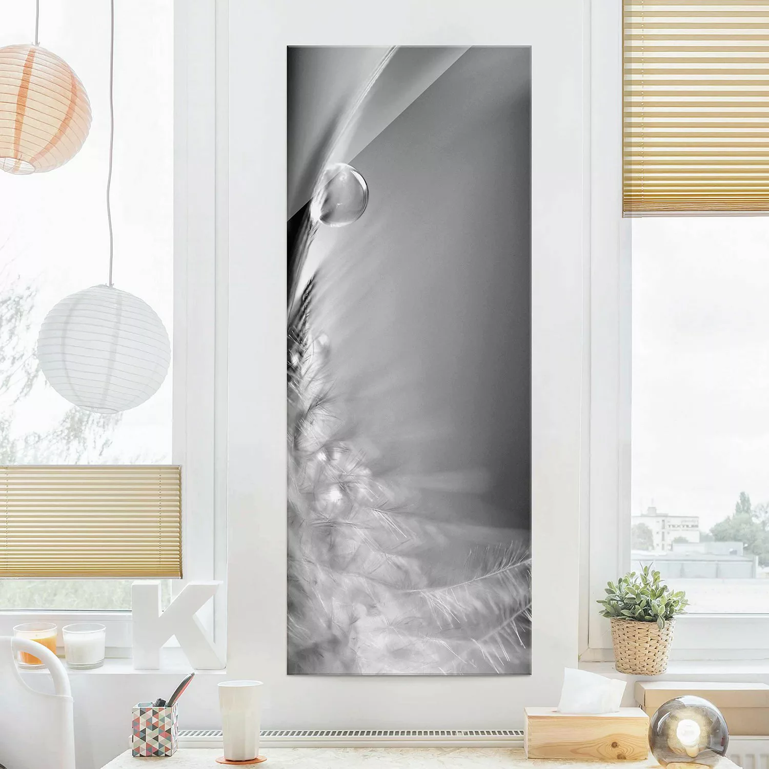 Glasbild Schwarz-Weiß - Panorama Story of a Waterdrop Black White günstig online kaufen