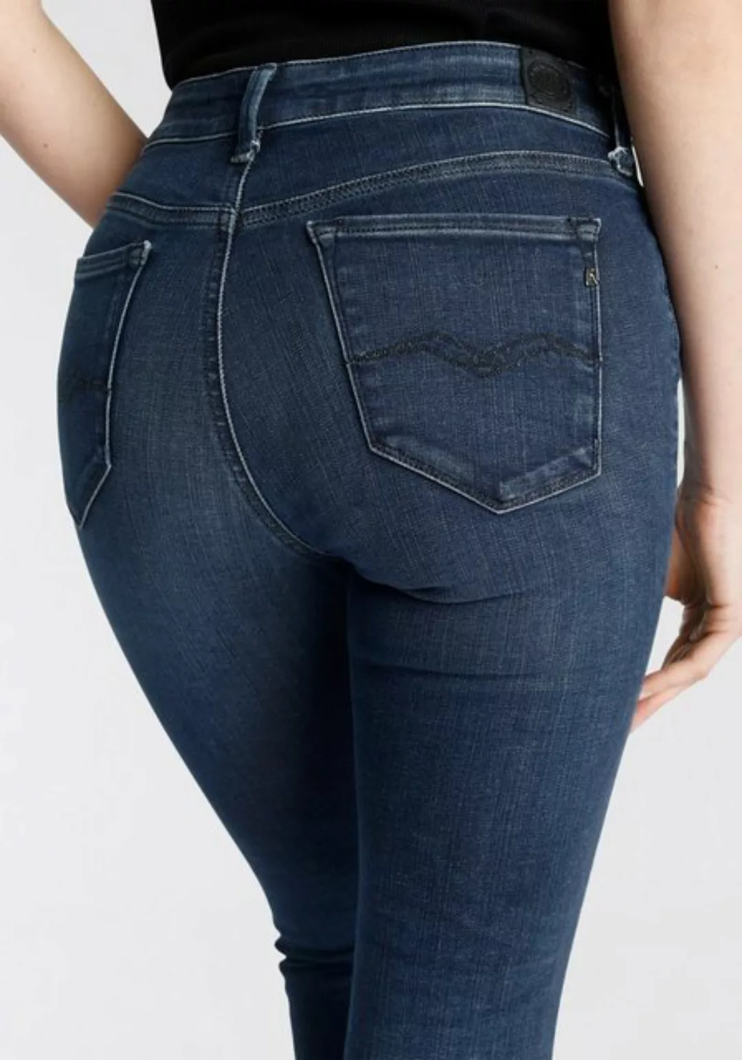 Replay Damen Jeans Luzien - Skinny Fit - Hyperflex - Schwarz - Black Denim günstig online kaufen