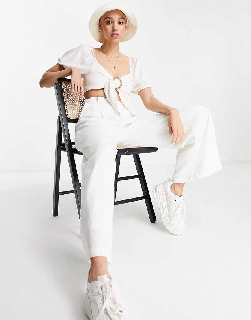 Skylar Rose – 2-teiliges Set in gebrochenem Weiß aus Hose mit weitem Bein u günstig online kaufen