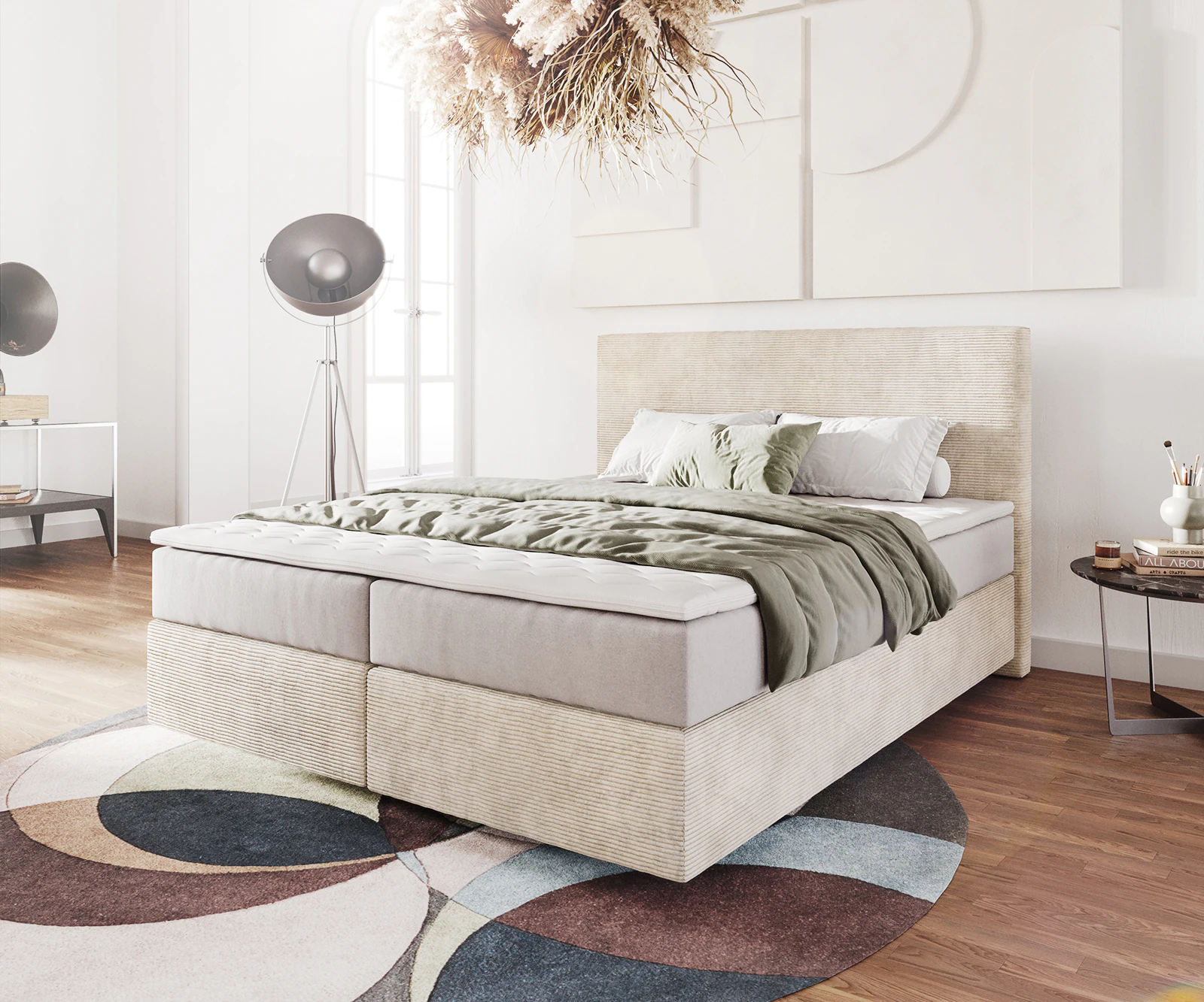 DELIFE Boxspringbett Dream-Well, Cord Beige 160x200 cm mit Taschenfederkern günstig online kaufen