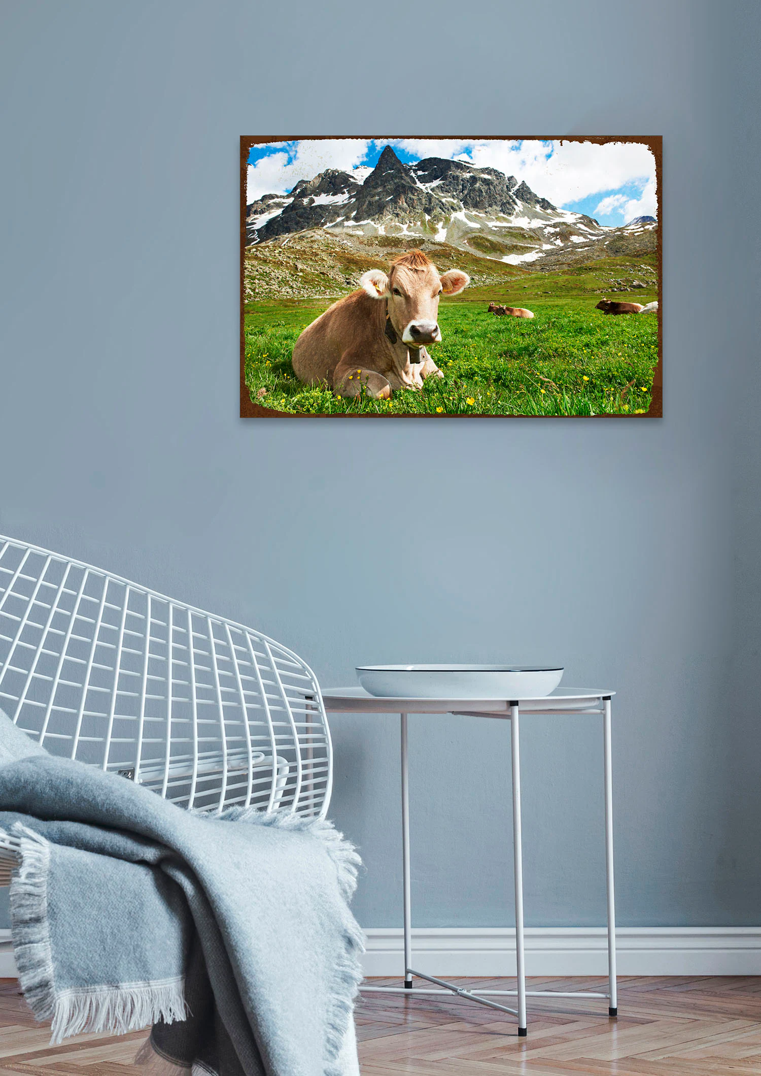 queence Metallbild "Kuhwiese", Kuh-Kuhbilder-Tiere-Berge & Alpenbilder, (1 günstig online kaufen