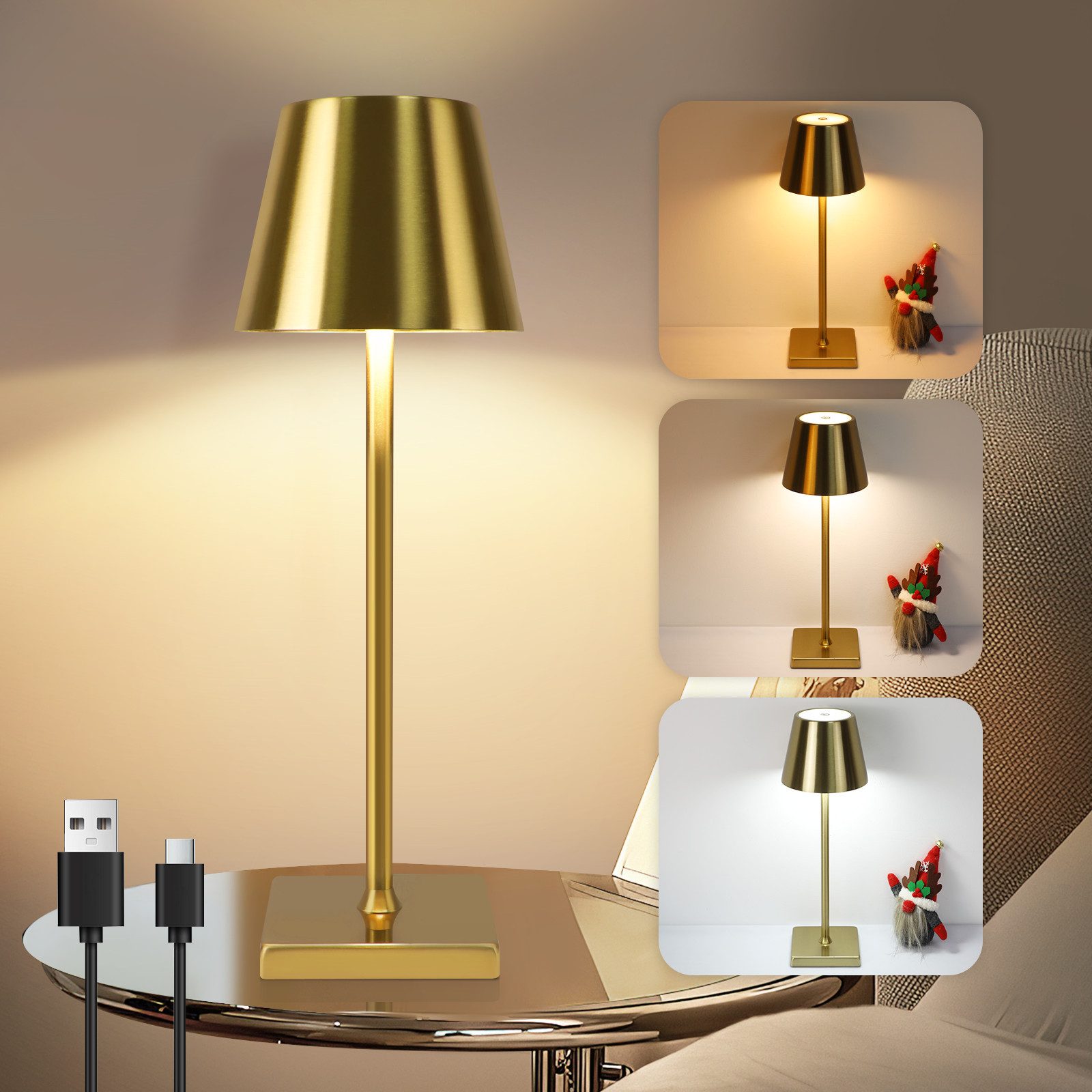 Nettlife LED Tischleuchte Vintage Gold Kabellos günstig online kaufen