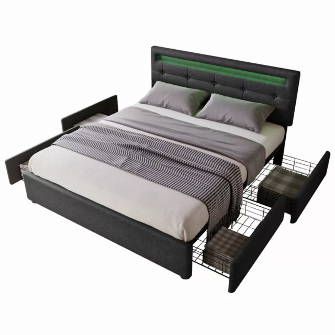 WISHDOR Polsterbett Doppelbett mit Schubladen LED Leuchte (140 x 200 Inklus günstig online kaufen