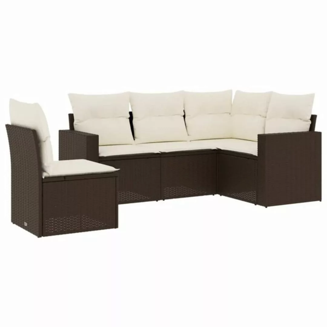 vidaXL Sofaelement 5-tlg. Garten-Sofagarnitur mit Kissen Braun Poly Rattan günstig online kaufen