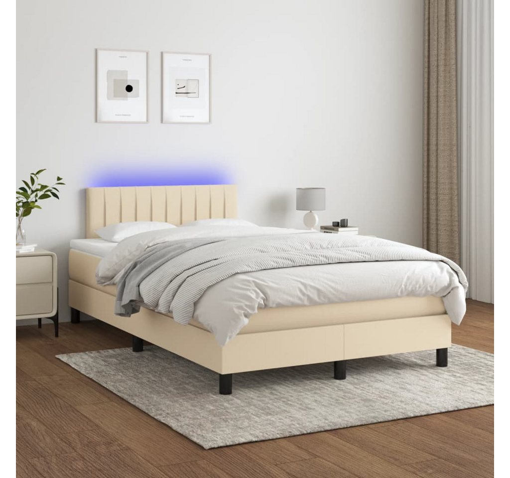 vidaXL Boxspringbett Boxspringbett mit Matratze LED Creme 120x200 cm Stoff günstig online kaufen