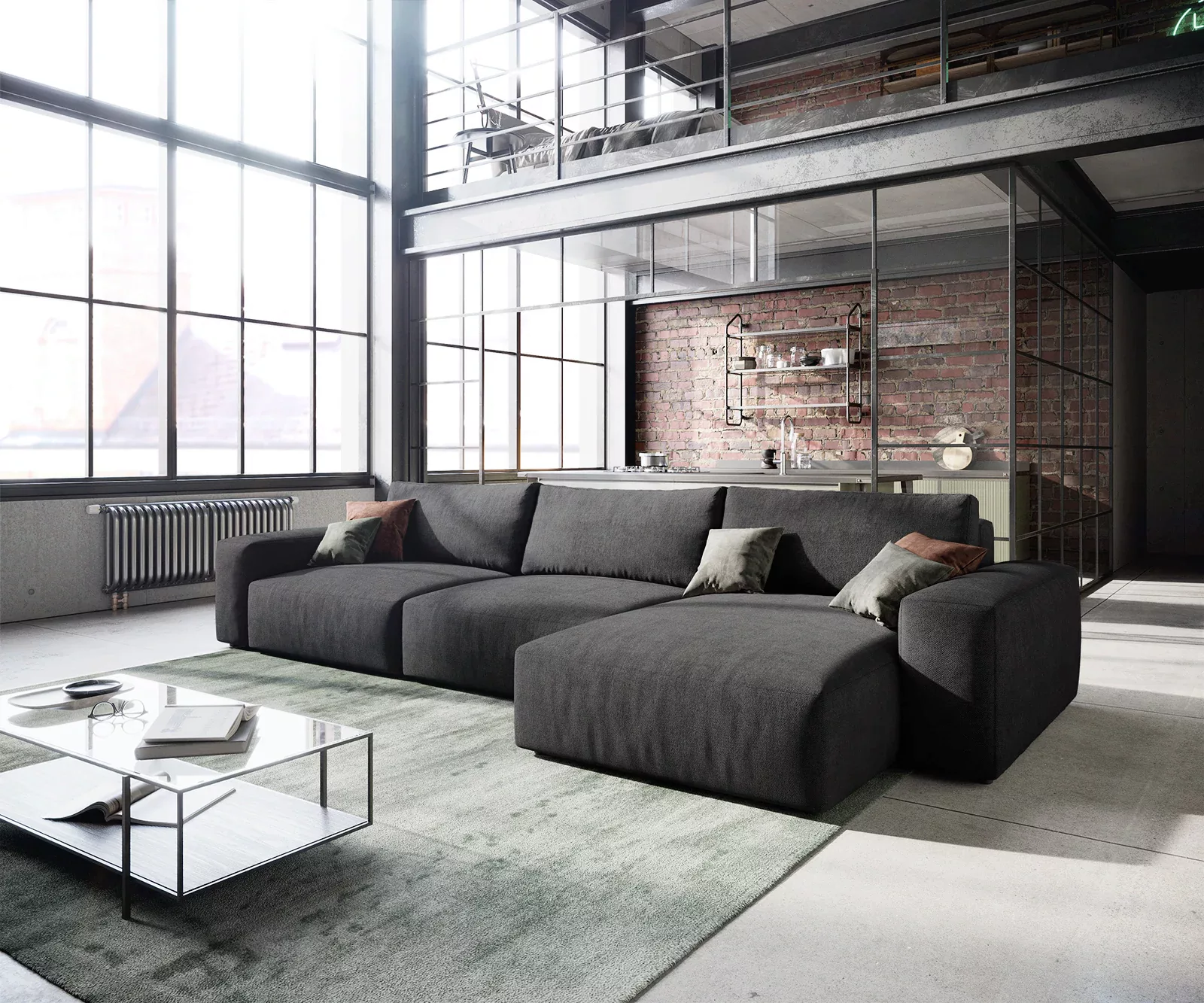 Ecksofa Lanzo XL 380x180 cm Mikrofaser Schwarz Recamiere variabel günstig online kaufen