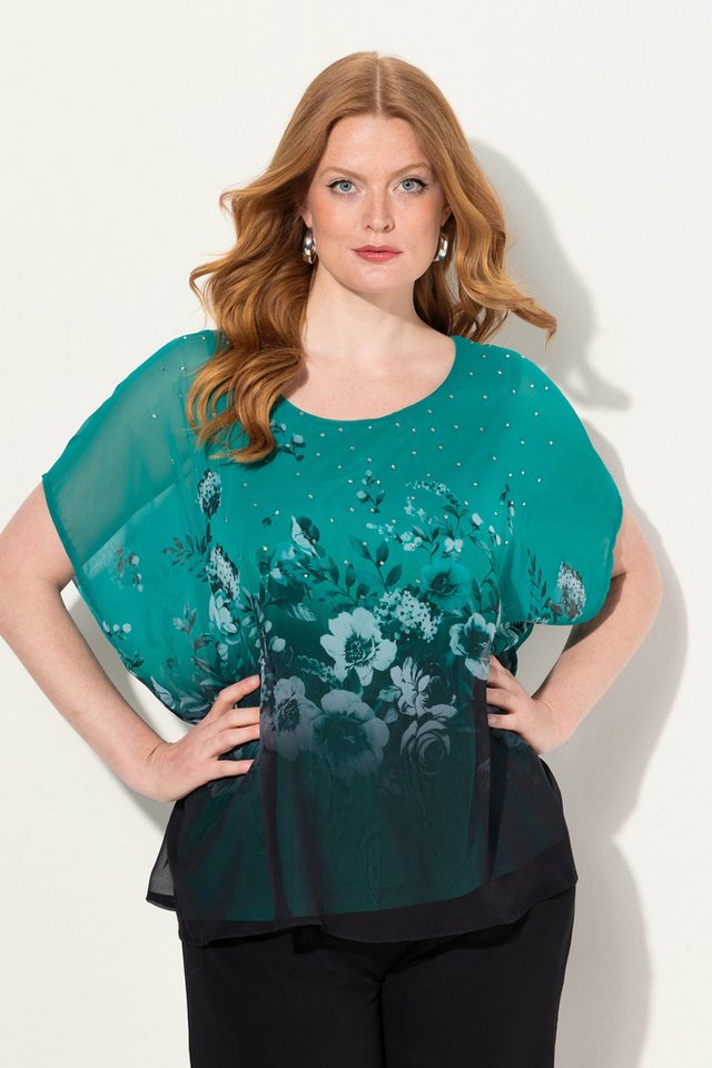 Ulla Popken Druckbluse Blusenshirt oversized Chiffon mit Blüte Jersey günstig online kaufen