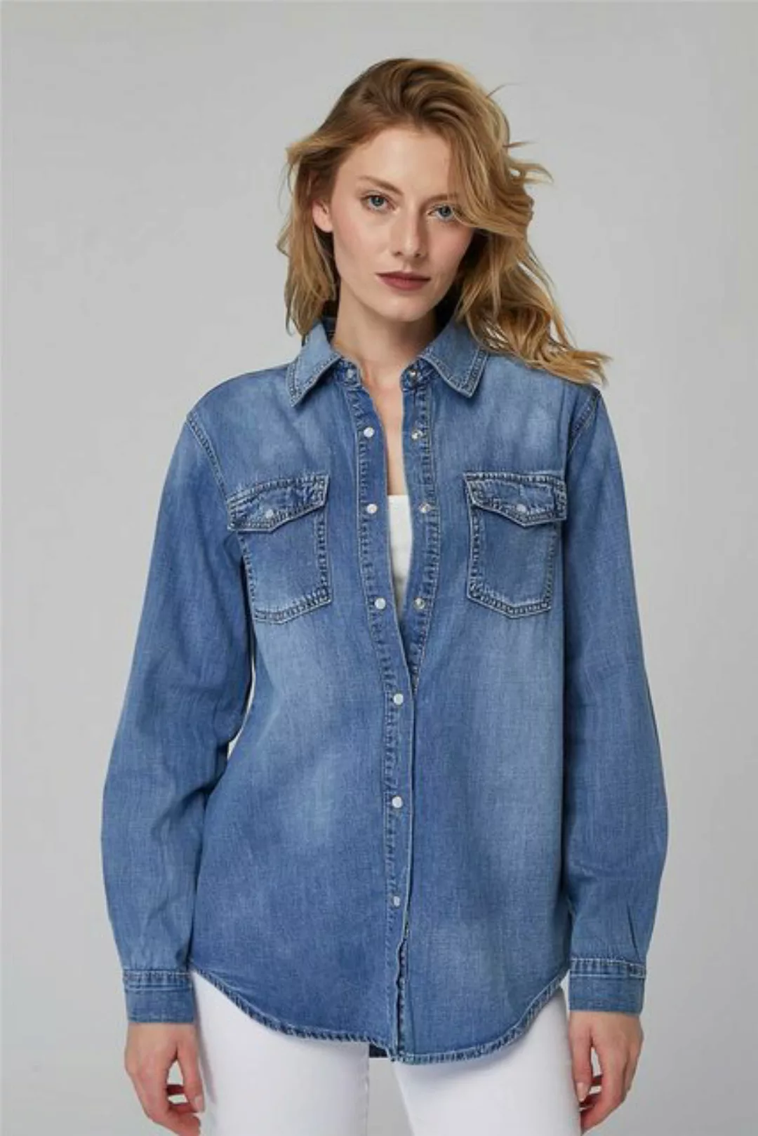 HomeStore Hemdbluse Denimhemd mit Nieten günstig online kaufen